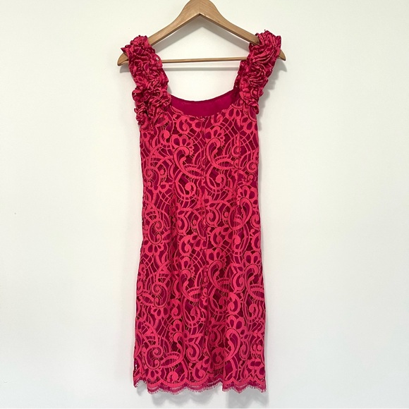 Lilly Pulitzer Mara Hot Pink About Face Two Tone Scallop Lace Ruffle Dress sz 4 - Picture 8 of 16